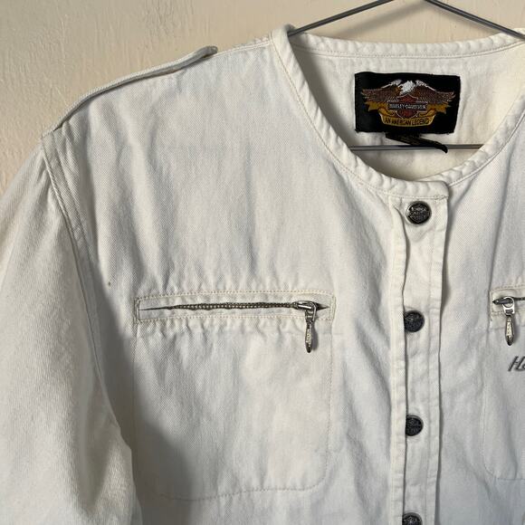 Harley-Davidson White Button Up Long Sleeve Shirt Jacket Women's Size M - Picture 4 of 15